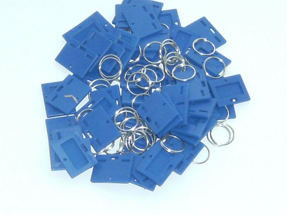 SECURIKEY KEY TAGS & RINGS. Pack of 100. (BLUE) AKKTR100