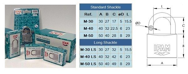 3pcs IFAM 50mm KEYED ALIKE STANDARD SHACKLE MARINE PADLOCKS - SALT SPRAY TESTED.