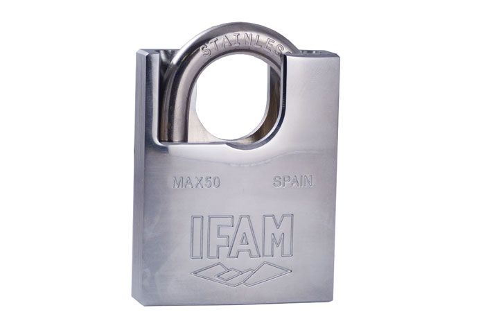 HEAVY DUTY HASP AND STAPLE GATE GUARD PLUS MAX50 CORROSION RESISTANT PADLOCK.