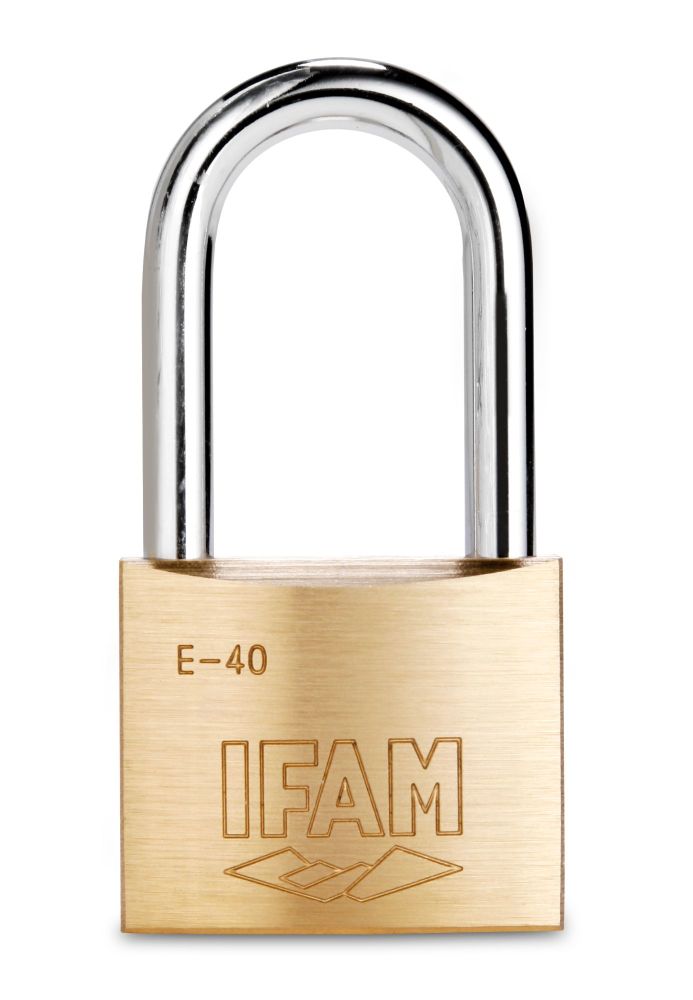  IFAM E50 LARGER SIZE BRASS PADLOCK. 50mm BODY . LONG STEEL SHACKLE. USE WITH LARGER HASPS OR CHAINS.