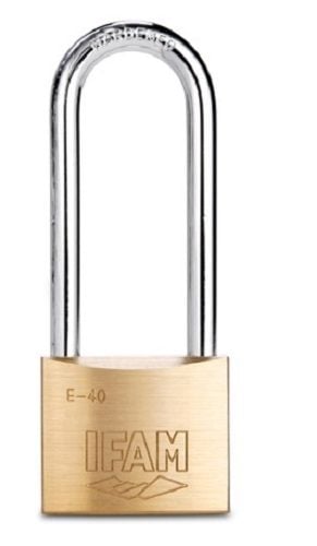 IFAM E50 LARGER SIZE BRASS PADLOCK. 50mm BODY. EXTRA LONG STEEL SHACKLE. US
