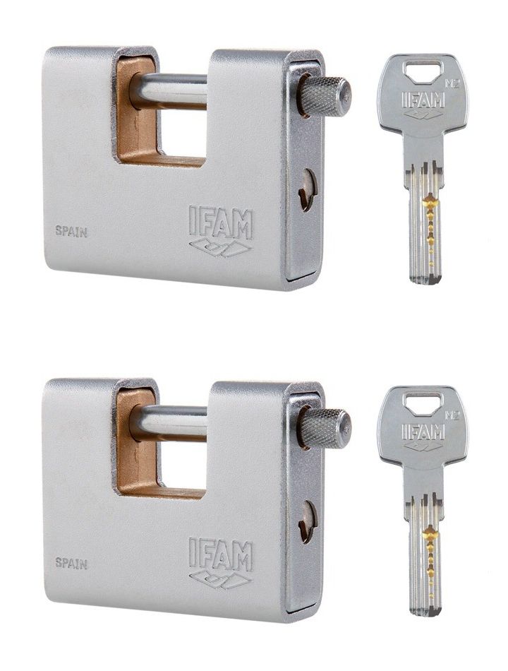TWO NEW IFAM ARMOURED A-80-KA-S CEN 4 PADLOCKS. KEYED TO DIFFER. DIMPLE KEY.