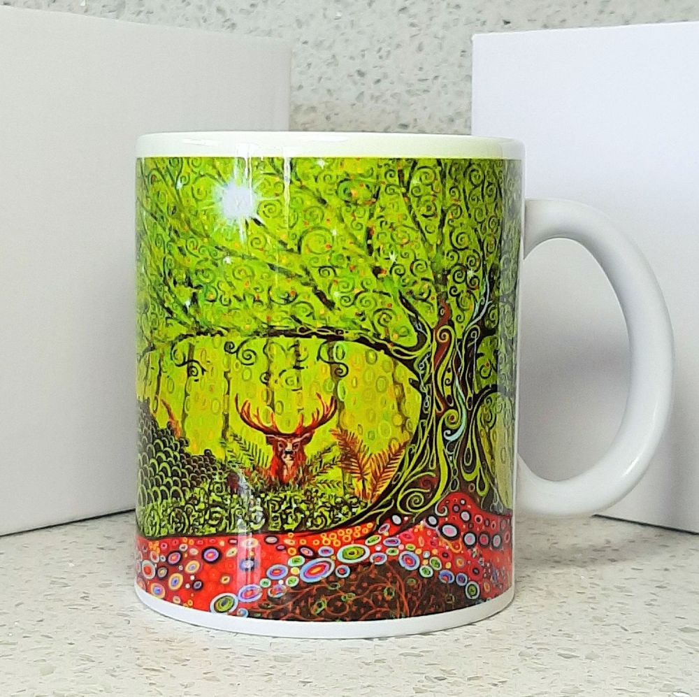 Tree of Life & Stag mug - 11oz ceramic spiritual, Art Nouveau, pagan art  picture mug - small nature art gift idea