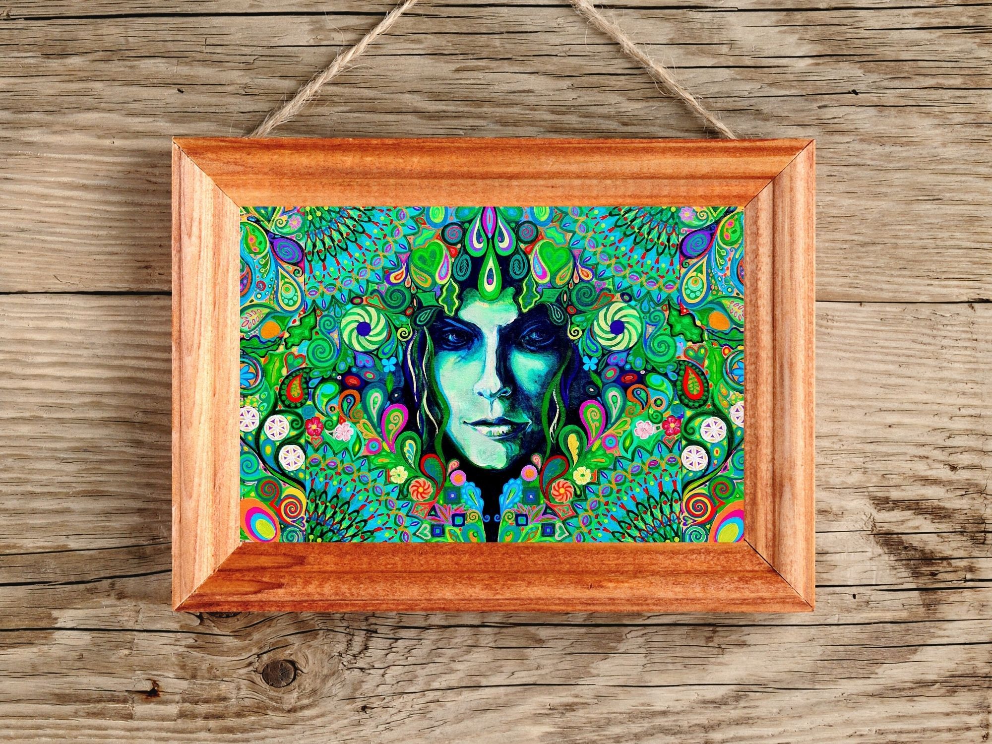 Colourful and intricate Green Lady art print, to download and print at home