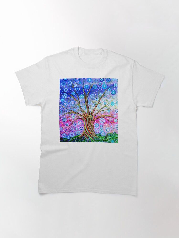 Tree of Life, purple sky & fireworks t-shirt