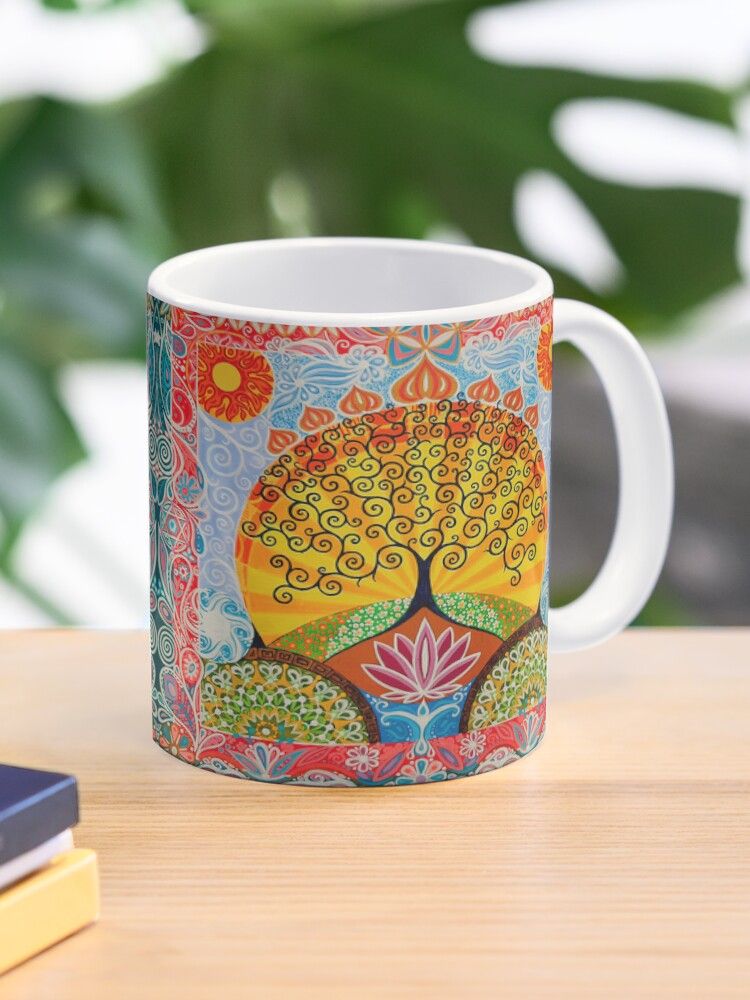 Tree of Life & Lotus Flower mug and set of 4 coasters