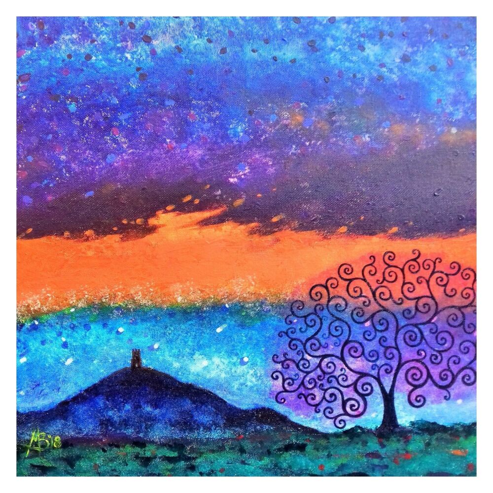 Glastonbury Tor at sunset mini art print