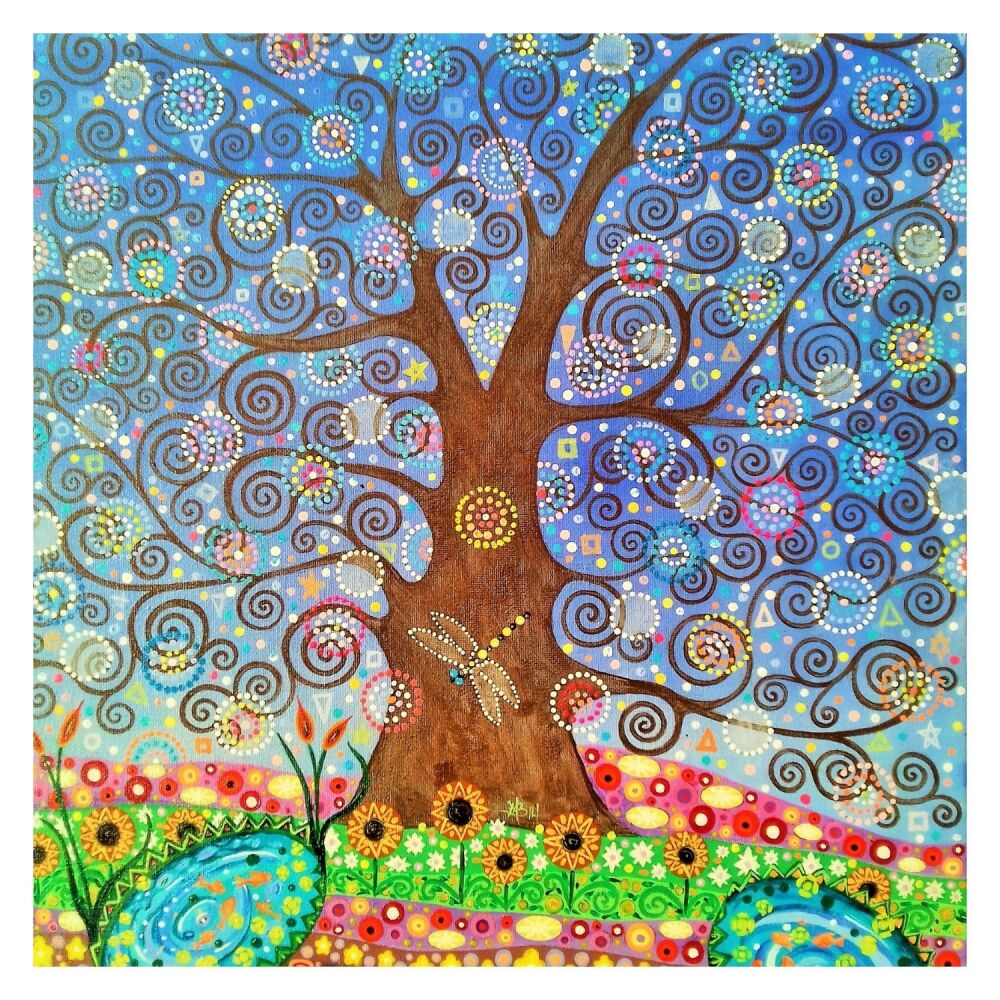 Tree of Life & Dragonfly mini art print