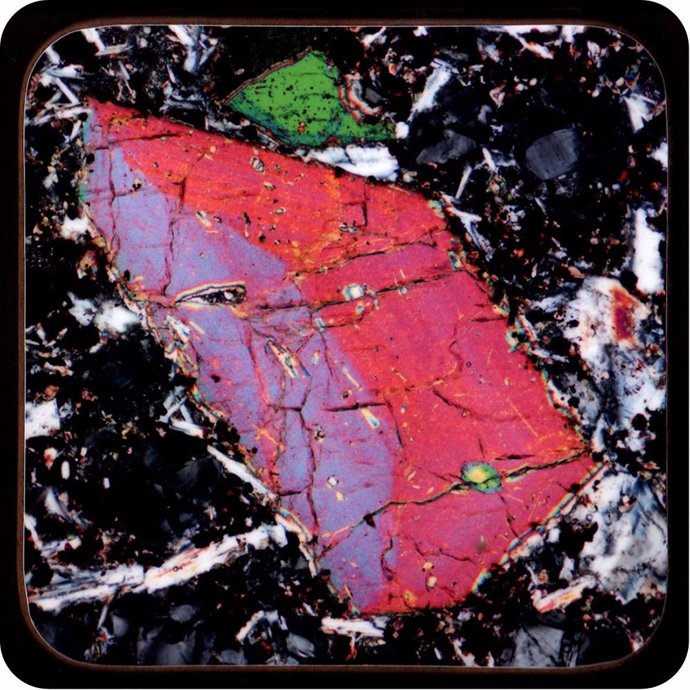 <!-- 00235 -->Pyroxene from Vesuvius, Italy rock thin section Coaster (C48)