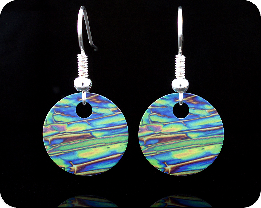 <!-- 00062 -->SCIENCE EARRINGS - CHEMICAL CRYSTALS (IMIDAZOLE) BY POLARISED