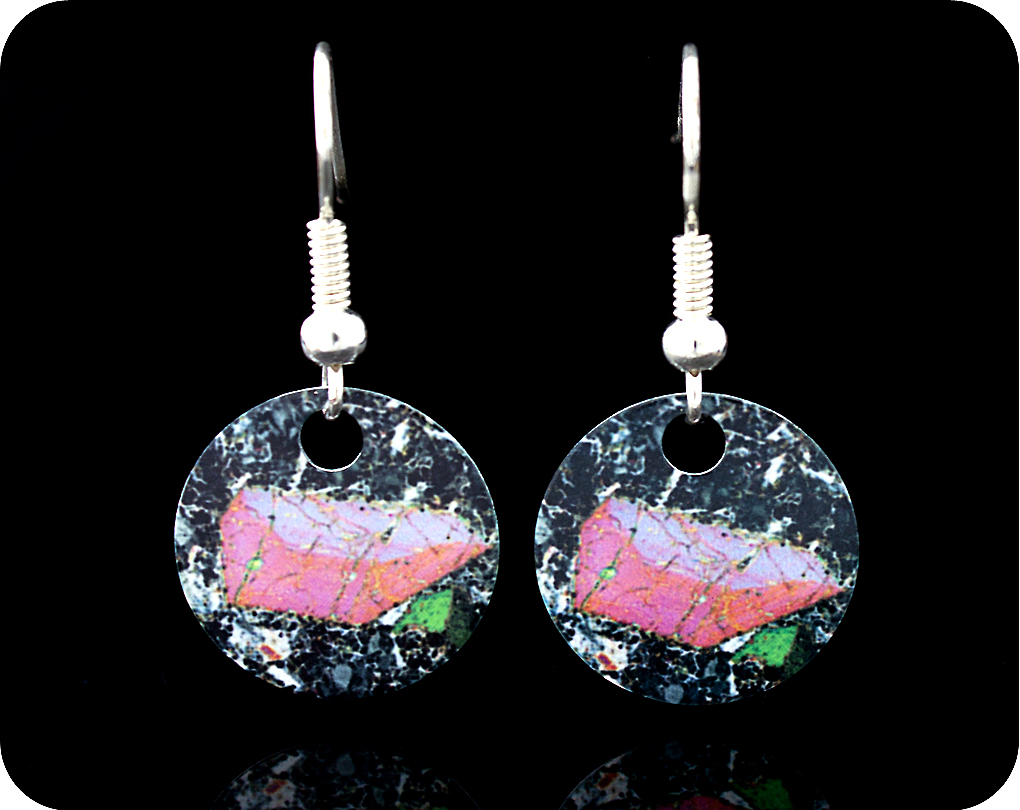 <!-- 00152 -->Pyroxene from Vesuvius, Italy rock thin section Earrings (ER4