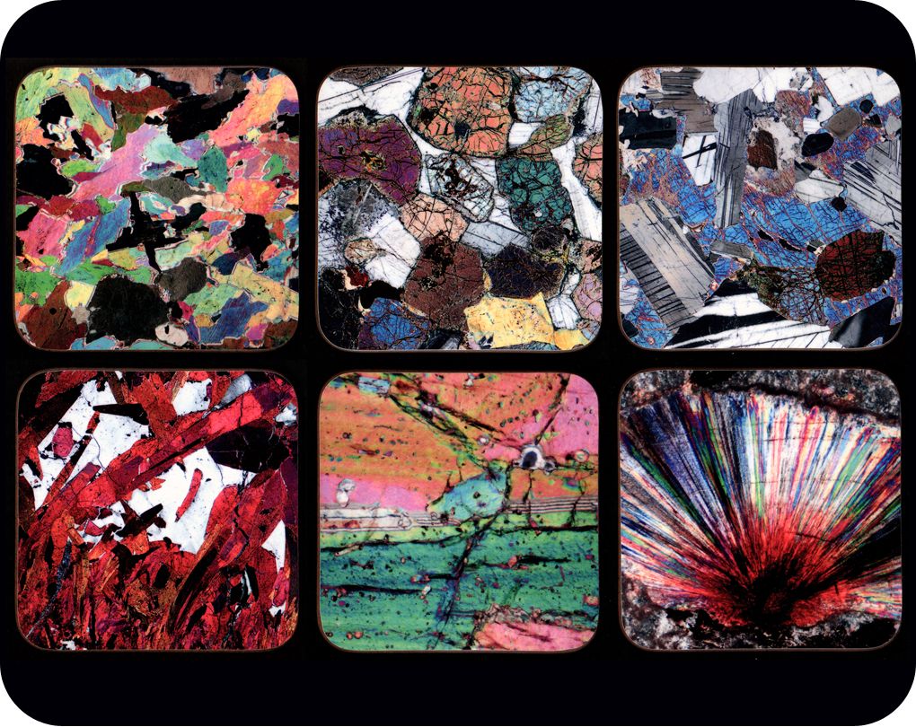 <!-- 00000 --> Six different Rock thin section image Geology Coasters - gre