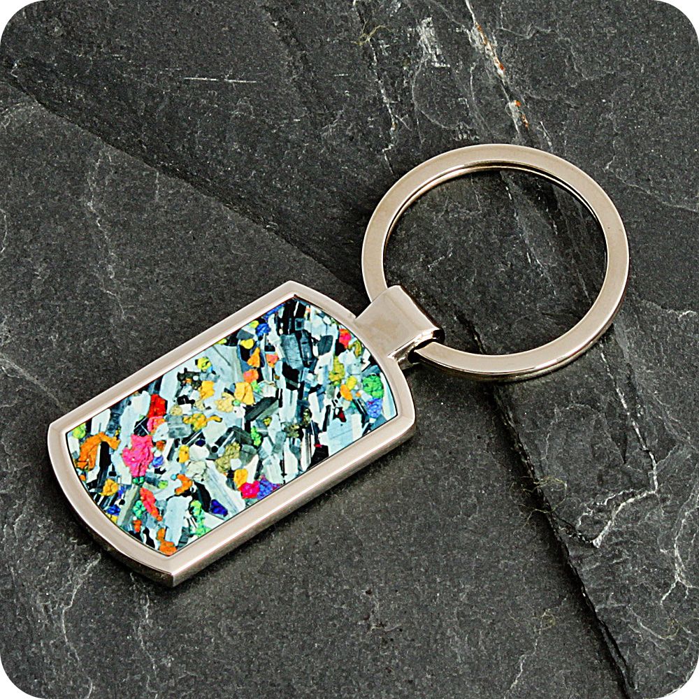 <!-- 00094 -->Eucrite from Ardnamurchan, Scotland rock thin section Keyring