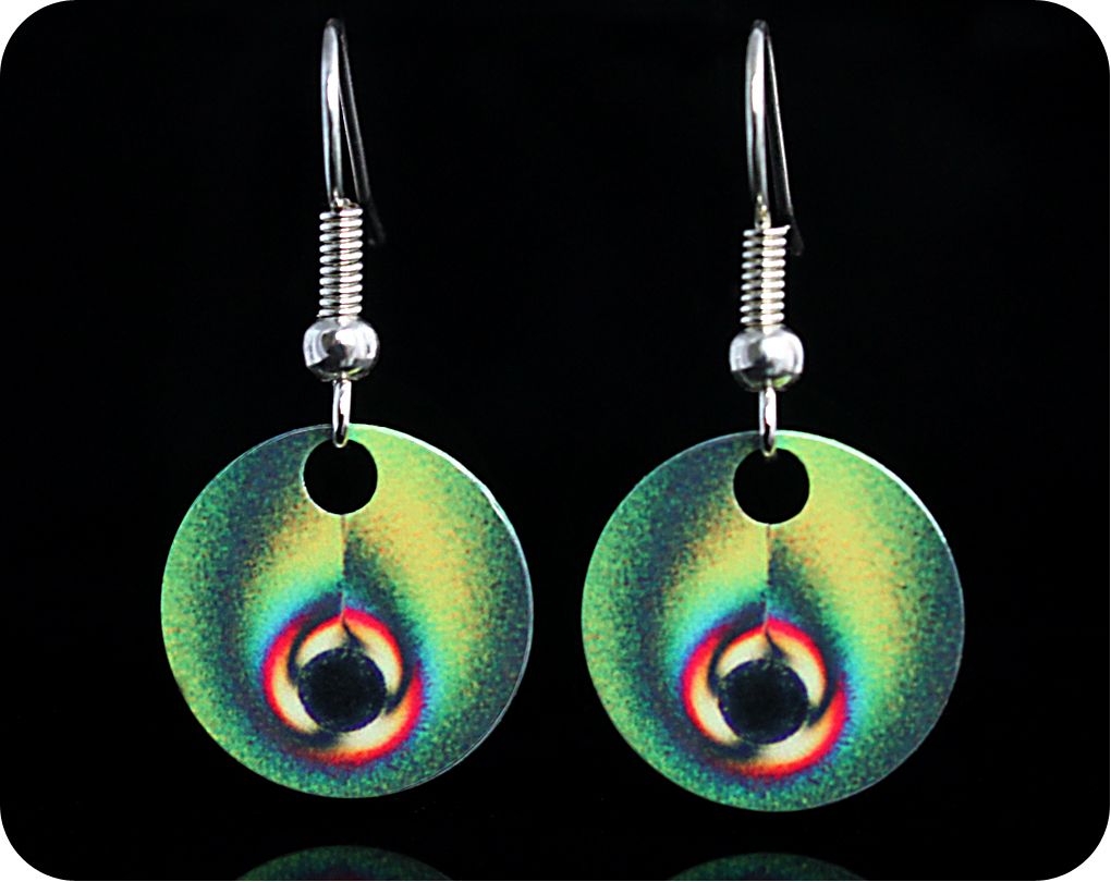 <!-- 00062 -->Chemistry Earrings - Vitamin C crystals viewed by polarised l