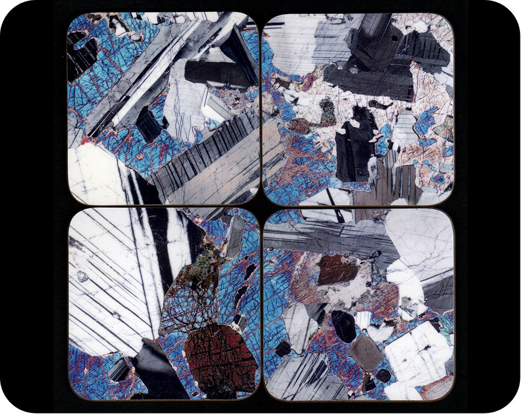 <!-- 00020 -->Set of 4 geology coasters - Rock thin section microscope phot