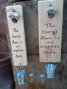 Wall Mounted Bottle Openers with Bucket Catcher, Man Shed Gift 