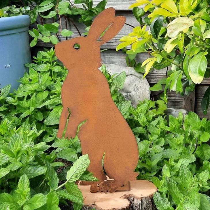 Rusty Rabbit Garden Ornament, Metal Garden Decor,Rabbit Sculpture, Yard Art