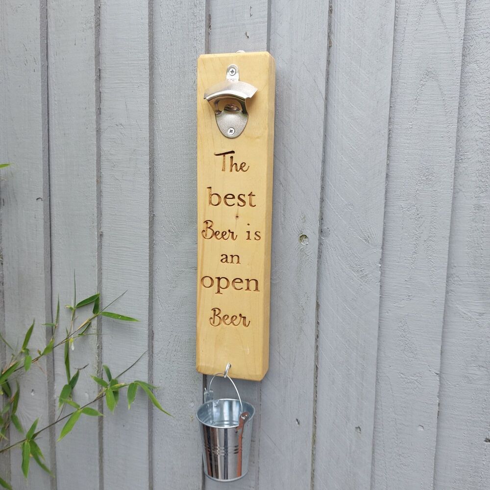 Wall Mounted Bottle Openers with Bucket Catcher, Man Shed Gift