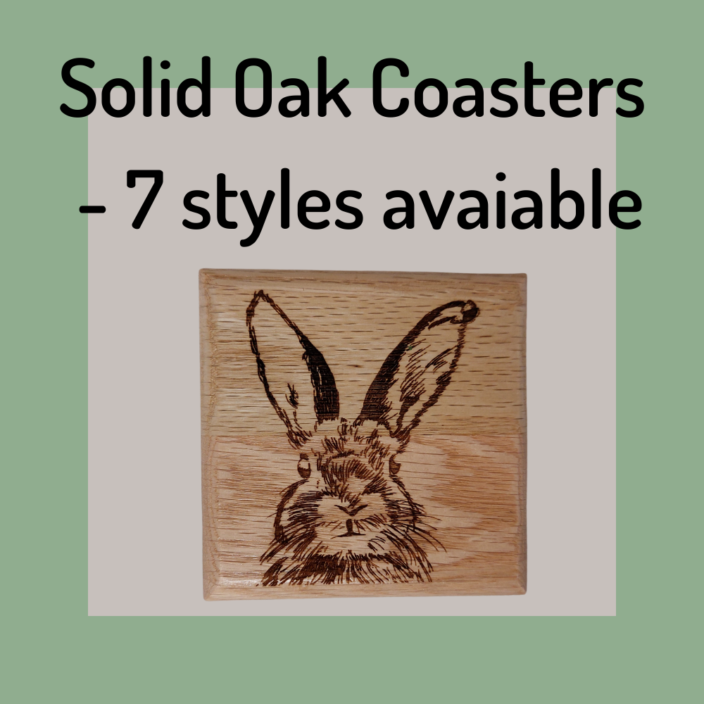 Solid Oak Coaster - 10cm square - selection of images available