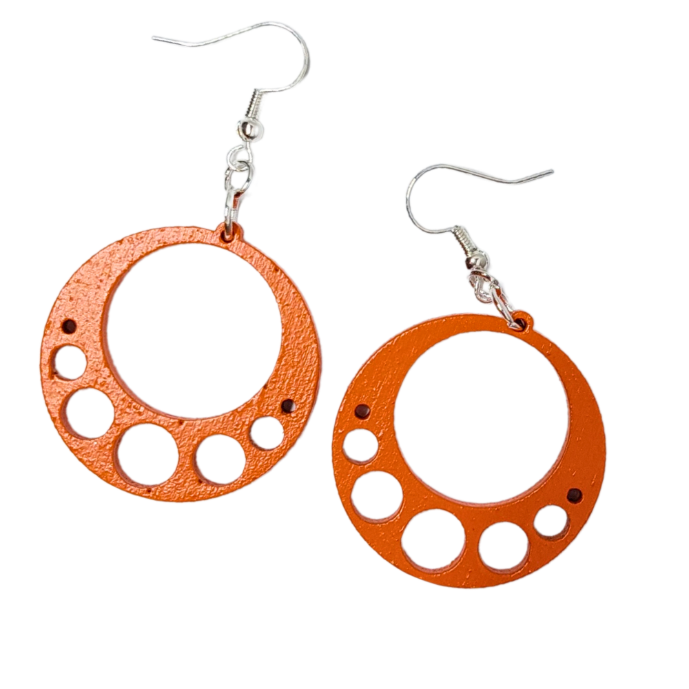 Light Weight Wooden Laser Cut Earrings, Hoop Style in Orange