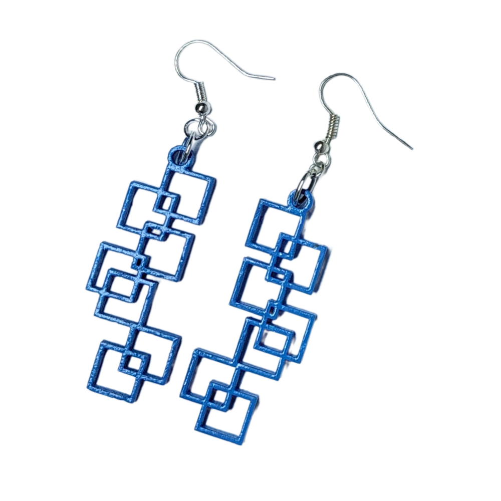 Light Weight Wooden Laser Cut Earrings, Stacked Square Design