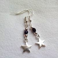 Dainty Star Earrings, Black Shimmer