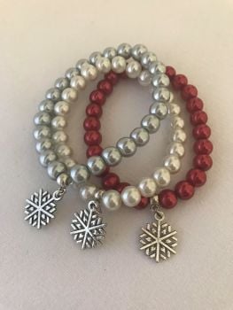 Christmas Bracelet, Pearl Snowflake 