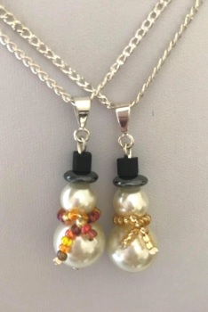 Christmas 3, Pearl Snowman Pendant With Beaded Scarf