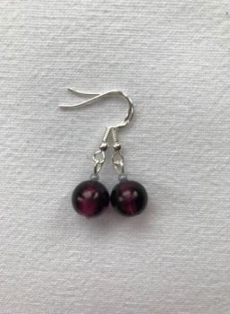 Round Bead Earrings, Dark Amethyst.