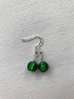 Round Bead Earrings, Emerald Green.