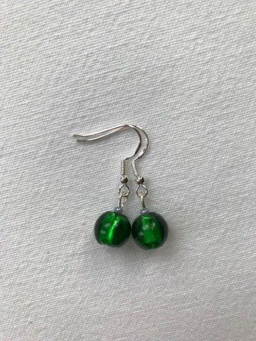 1a: Round Bead Earrings, Emerald Green.
