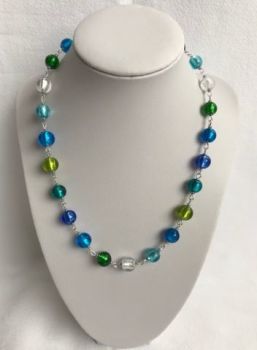 Round Bead Necklace, Blues & Greens.