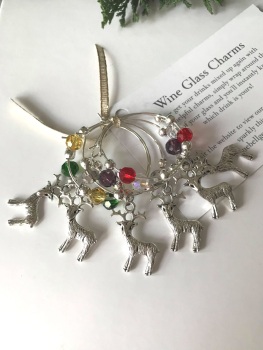 Xmas Wine Glass Charms - Christmas Reindeers.