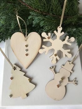 Christmas Wooden Hanging Decorations - Set of 4, Metallics