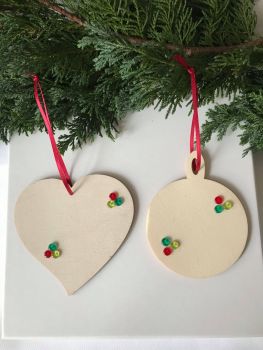 Christmas Wooden Hanging Decorations - Set of 2 Red & Green