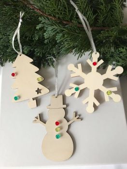 Christmas Wooden Hanging Decorations - Set of 3 Red & Green