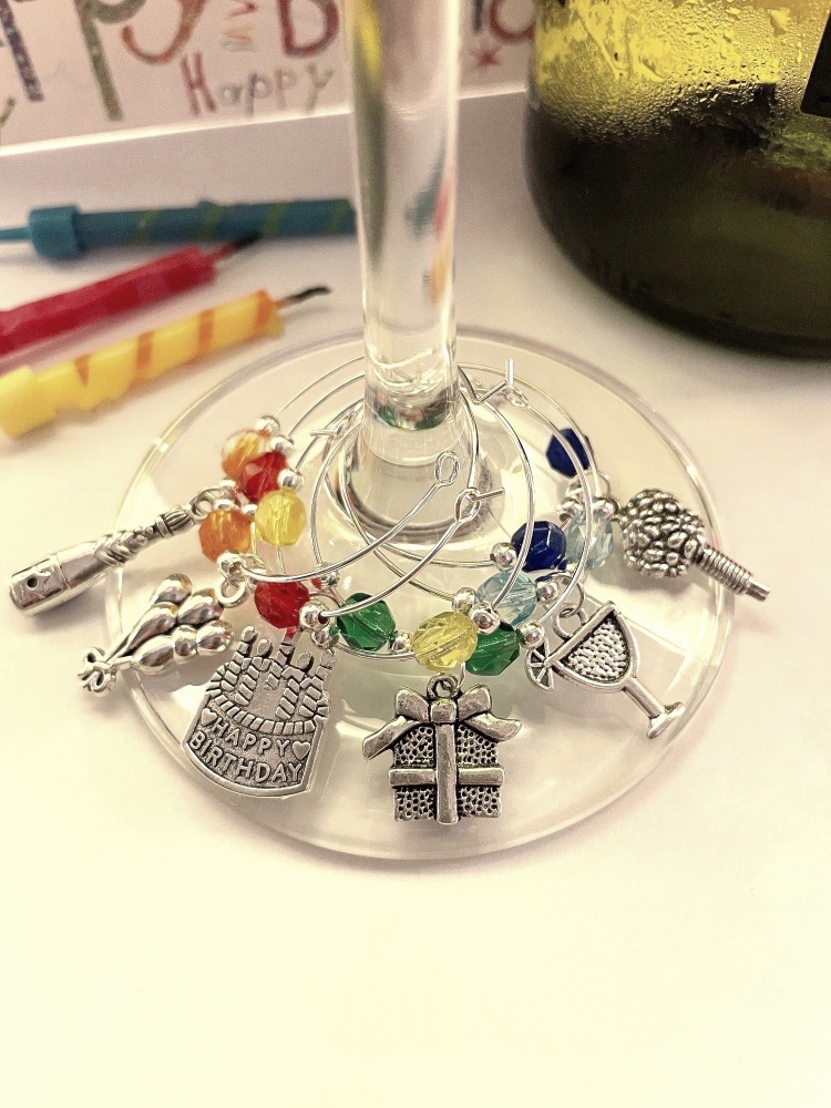 Wine Glass Charms - Birthday set of 6.