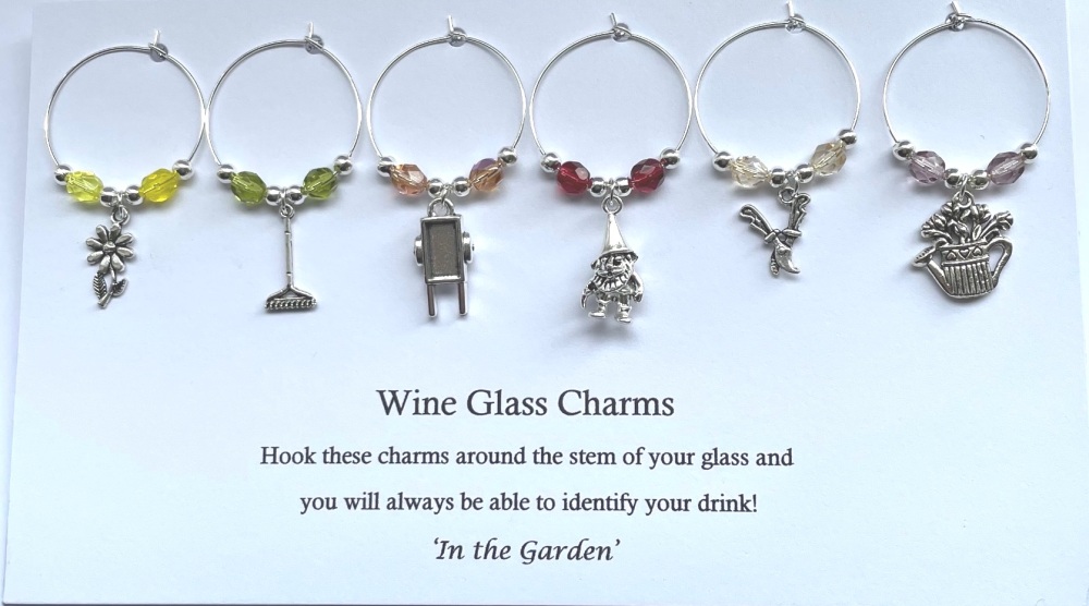 Wine Glass Charms - In the Garden, set of 6.