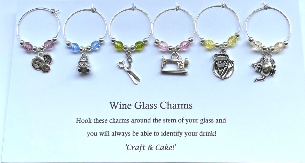 Wine Glass Charms - Craft & Cake, set of 6.