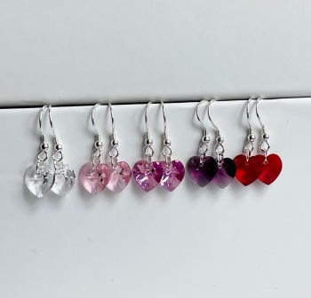 1, Swarovski Heart Earrings  - Pinks