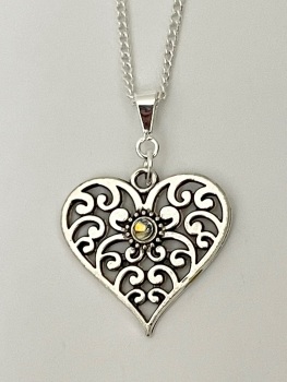 Scroll heart with crystal centre pendant