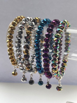 Stretch crystal bracelets, metallic colours