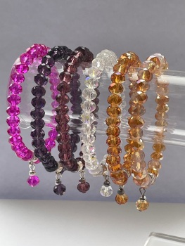 Stretch crystal bracelets, fushia pink-purple colours