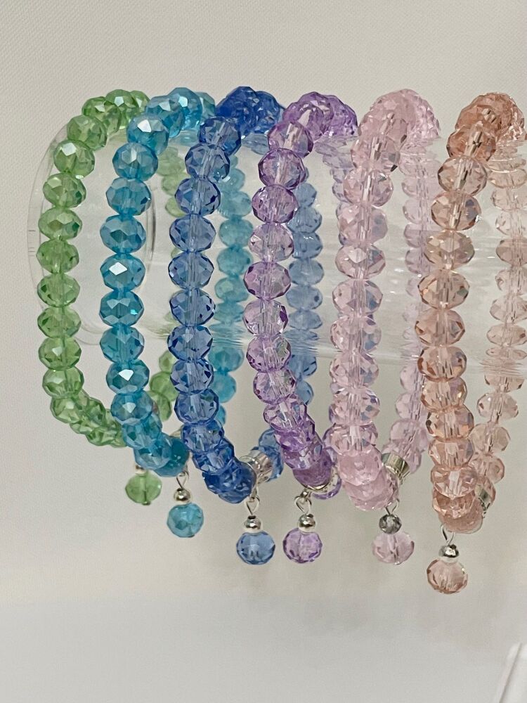 Stretch crystal bracelets, pastel colours