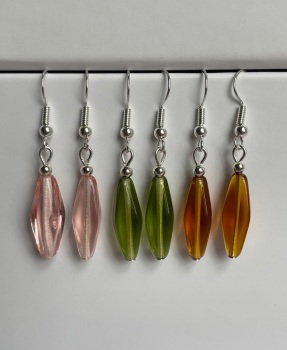 Glass Drop Earrings Pink/Green/Amber