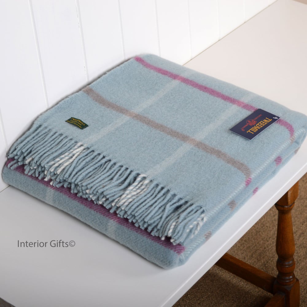 Duck Egg Windowpane Throw in Pure New Wool