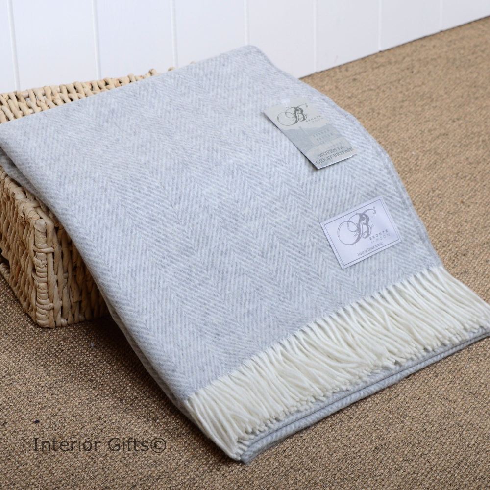 PURE LUXURY LAMBSWOOL THROW BLANKET by BRONTE this is WHISTLER GREY 