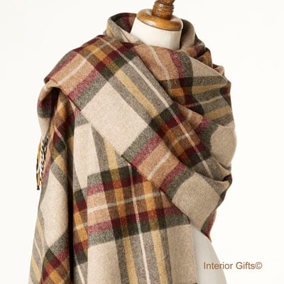 Bronte by Moon Check Stole in Merino Lambswool Ripon Olive