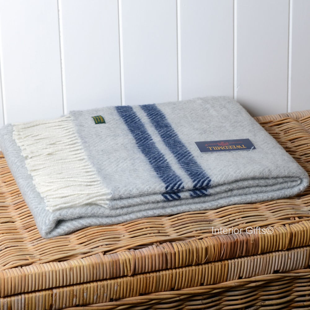 Knee Rug or Small Travel Rug in Grey & Navy Fishbone Pure New Wool