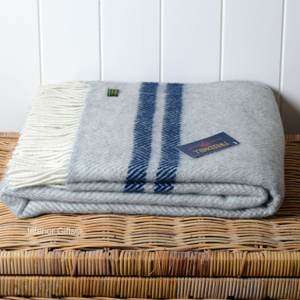 TWEEDMILL TEXTILES 100% Wool Sofa Bed Blanket Throw CHEQUERED CHECK NAVY/RED 